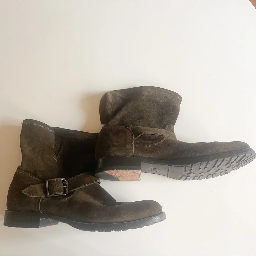 Frye Natalie Short Engineer Boot / Green Suede